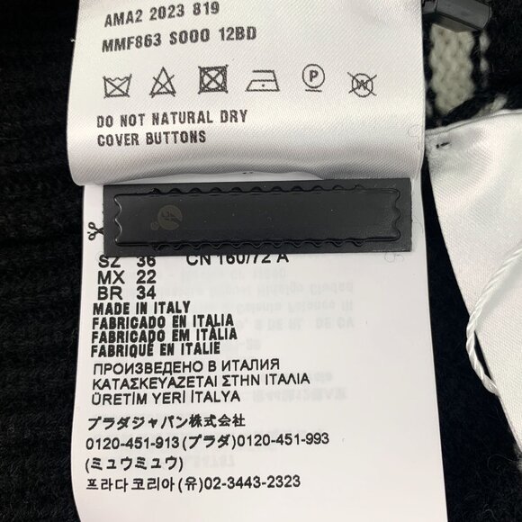 Miu Miu Striped Collar Knit Cardigan Sweater Black & White Short Sleeve Button F - Picture 8 of 8